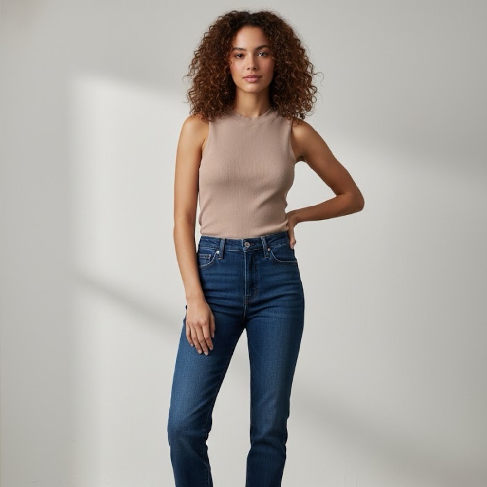 REVOLVE X LNA Tan Fitted ribbed Crop Tank Top large